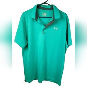 Men's XL UA Tech Polo Turquoise Performance Shirt HeatGear Golf Work Uniform Top